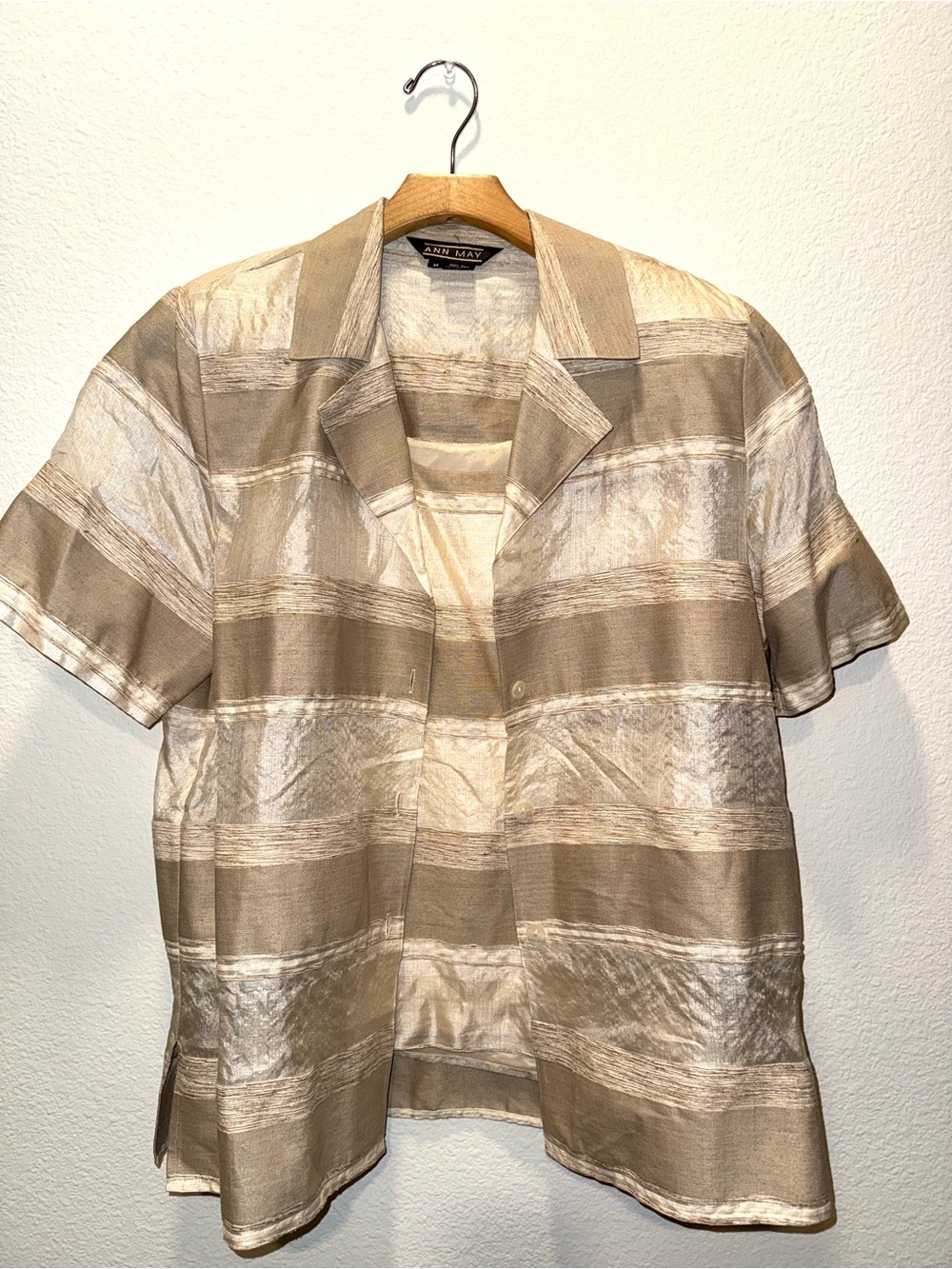 Ann May 100% Silk 2-Piece Set Jacket & Tank Neutral Striped M/L